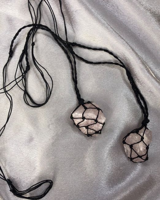 Rose Quartz Raw Macrame Wrapped Necklace