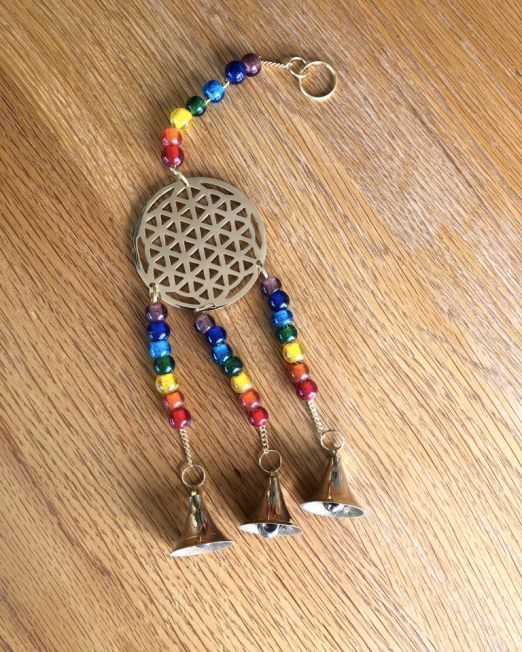 Flower of Life Brass Bells With Chakra Beads