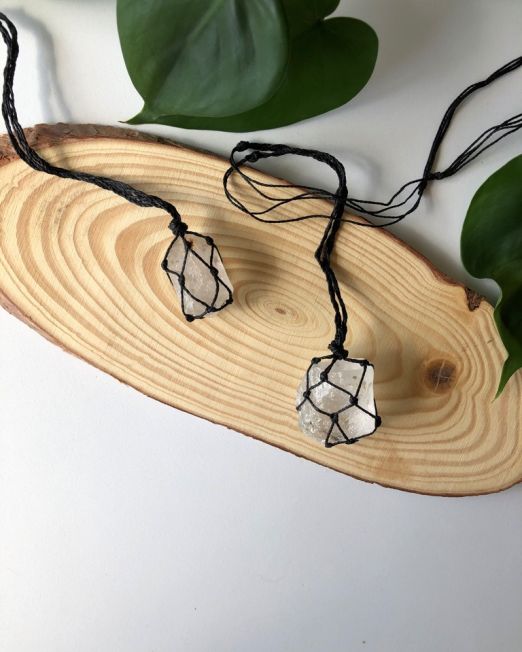 Clear Quartz Raw Macrame Wrapped Necklace