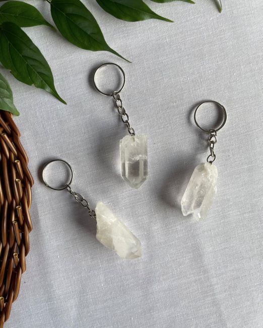 Clear Quartz Raw Point Keyring