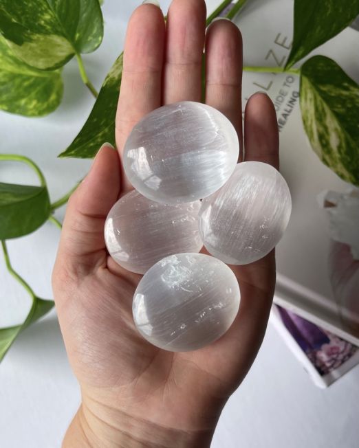 Selenite Palm Stone Small