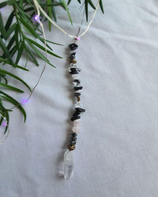 Crystal Hangar Rose Quartz, Clear Quartz, Hematite & Tourmaline Negativity